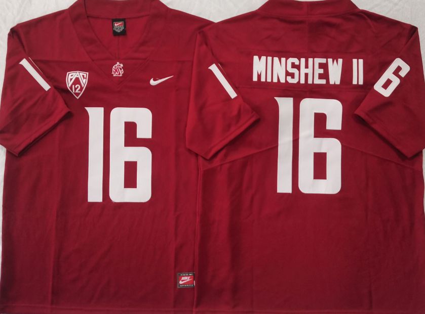 Men Washington State Cougars #16 Minshewii Red 2025 Nike Limited NCAA Jersey style 1